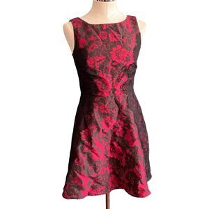 J.R. Nites by Carol Lin Embroidered Lace Overlay Floral Print Sleeveless Dress 6